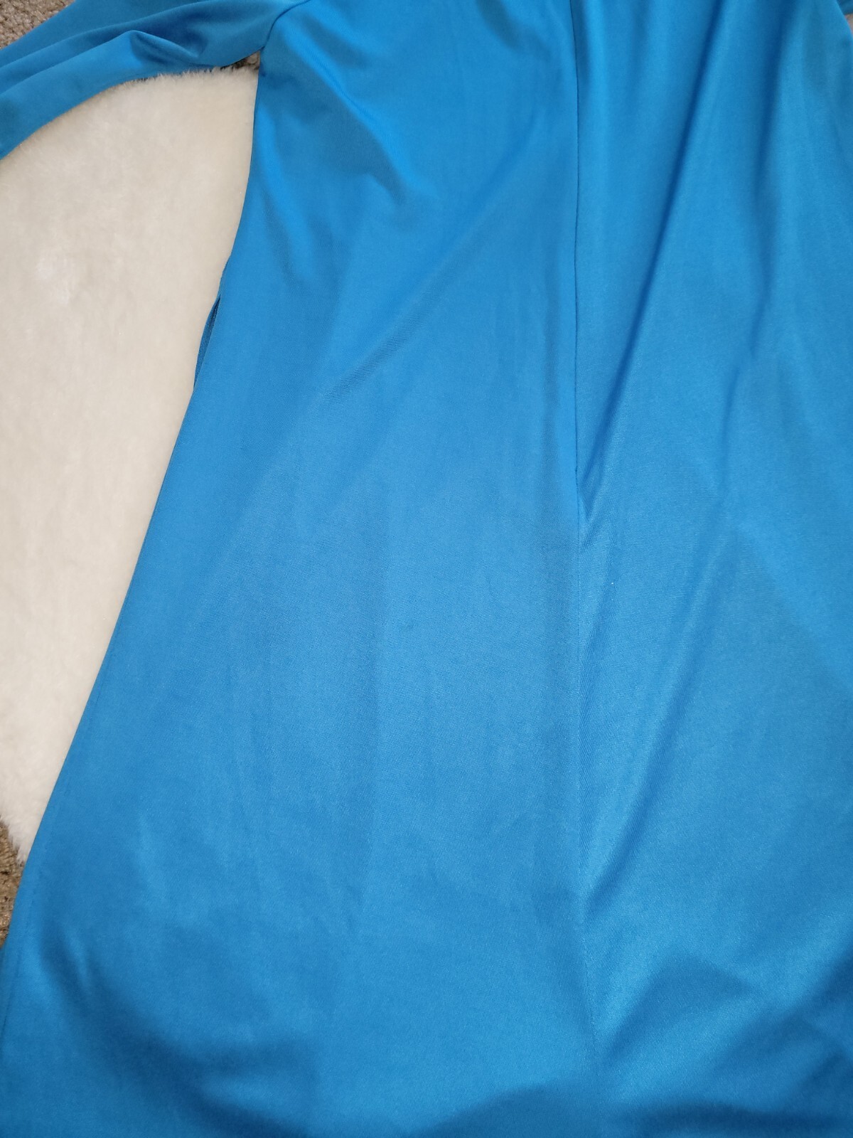 VTG MARITA by ANTHONY MUTO low cut blue day dress attached scarf 1970s European