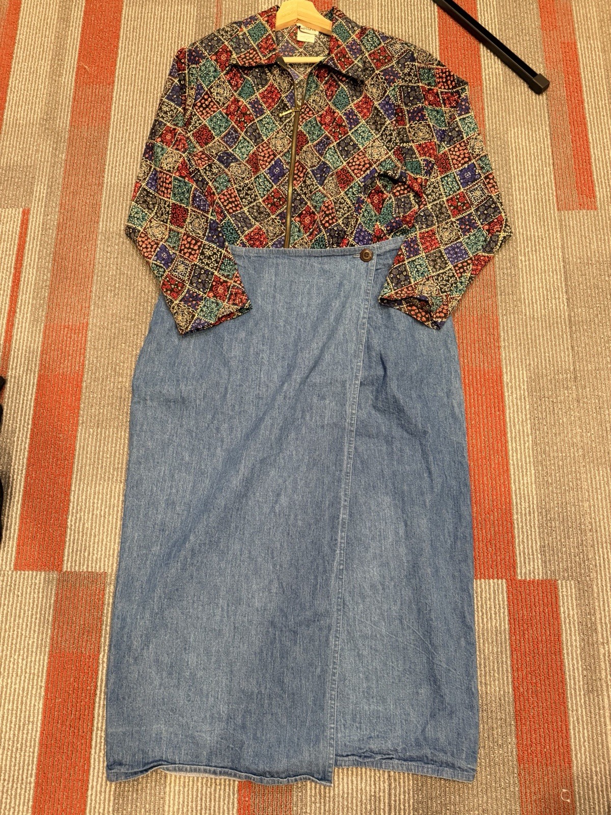 Ralph Lauren Country Denim WrapFront Midi Skirt Vintage 1980 100% Cotton Size 12