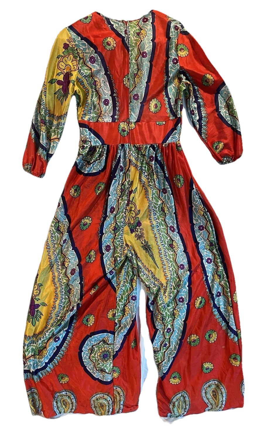 1970s Jumpsuit 3/4 Sleeve Size 26 Waist Very Good Condition Wide Leg Paisley