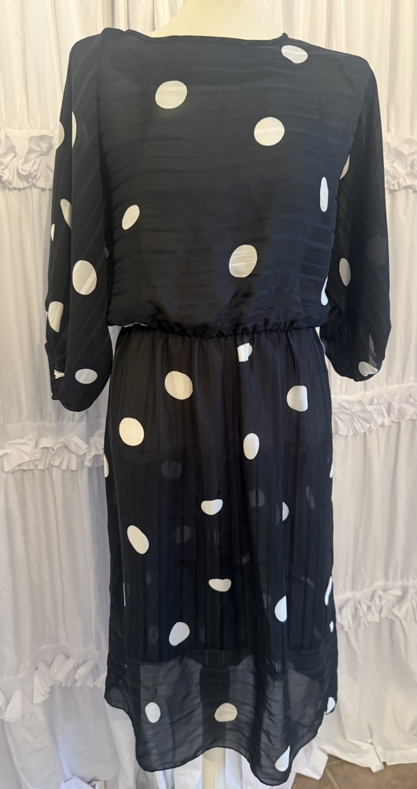 Vintage 80’s Claudia Cooper Dress Medium Polka Dots Black & White