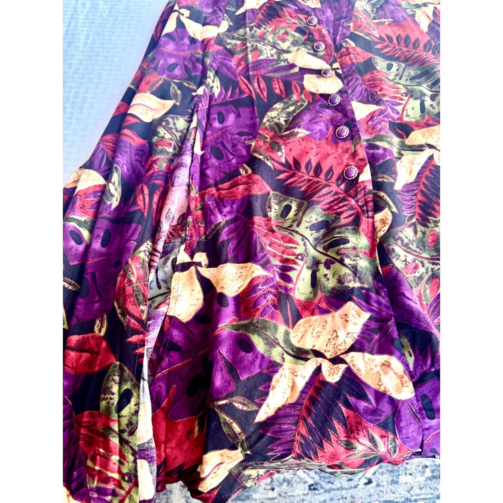 Vintage 90s Bentley Tropical Floral Maxi Dress Rayon Purple Red Green Size 12