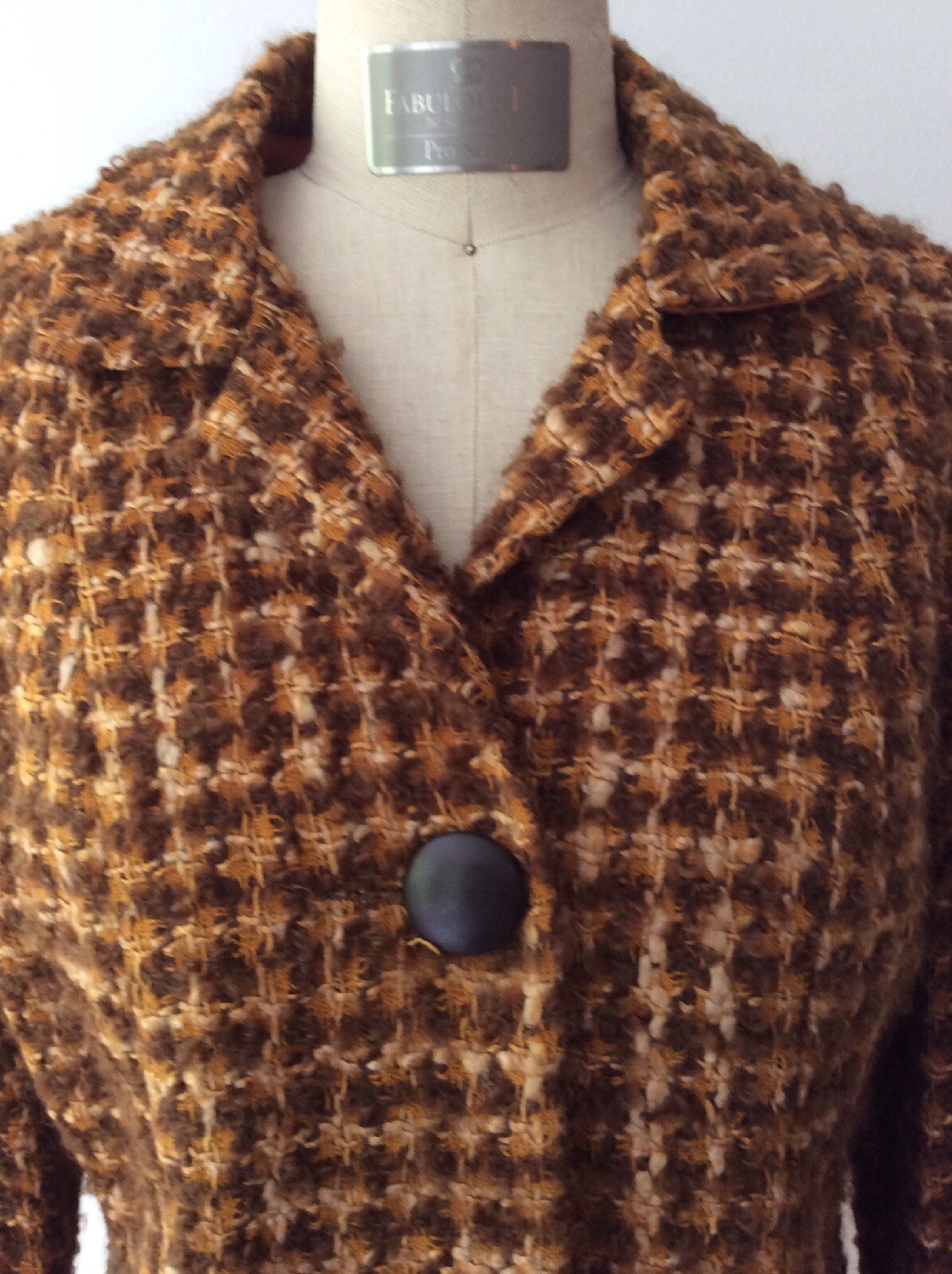 Vintage wool short Jacket 1960 era size M Phyllis boucle brown