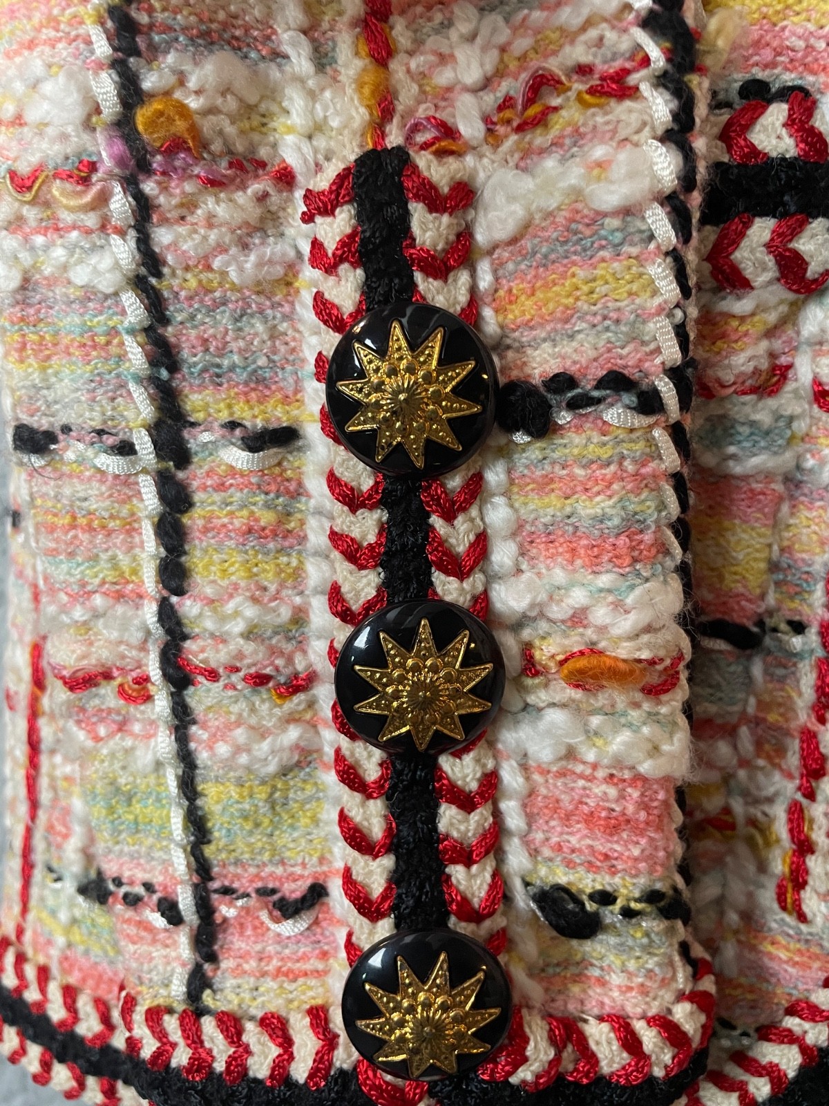 Vintage Adolfo Jacket & Skirt Suit M Pink Red Boucle Starburst Buttons Saks