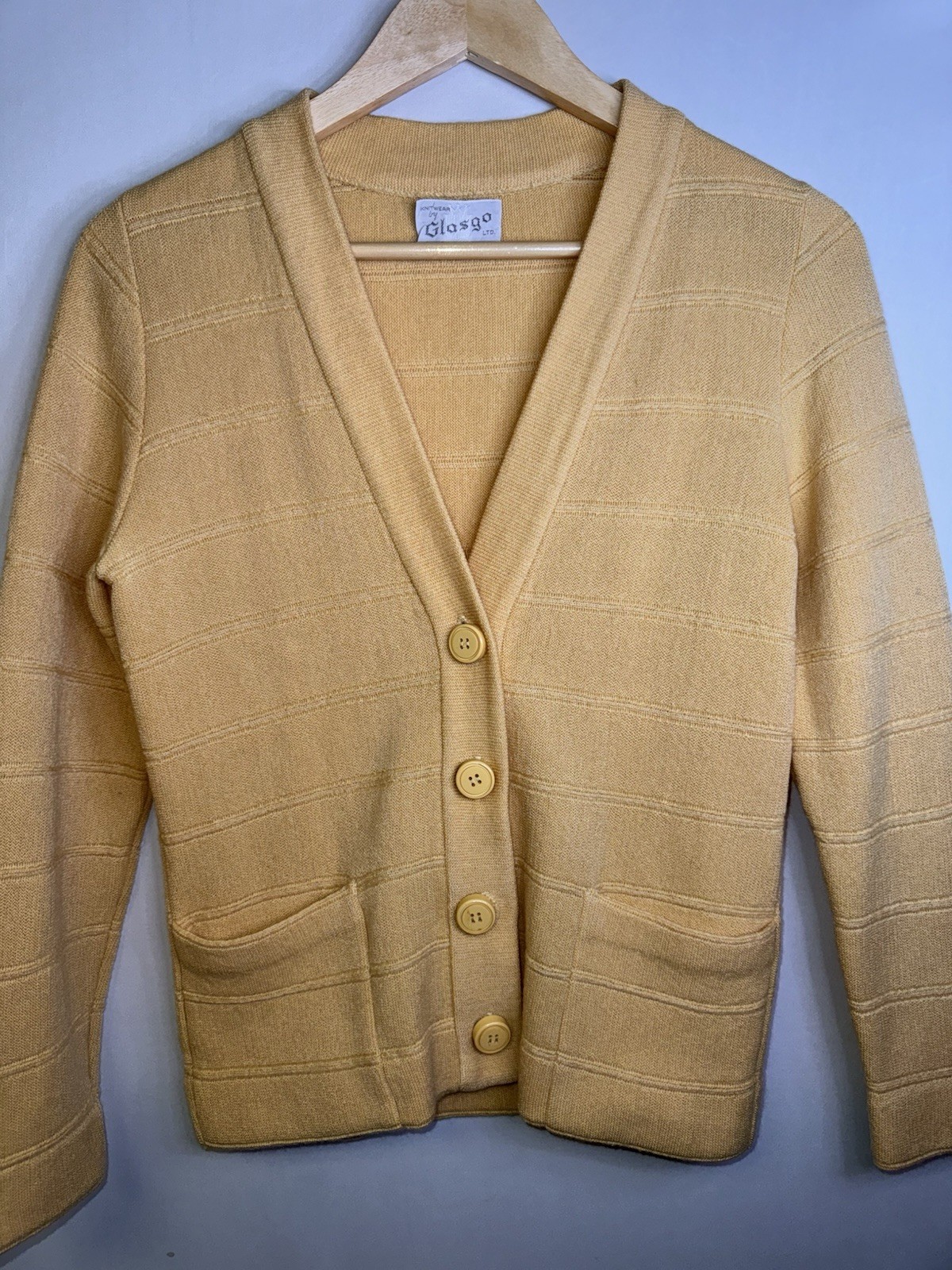 Vintage 60s Mod Knit Skirt Suit Set Mustard Yellow Wool Mohair Glasgo S