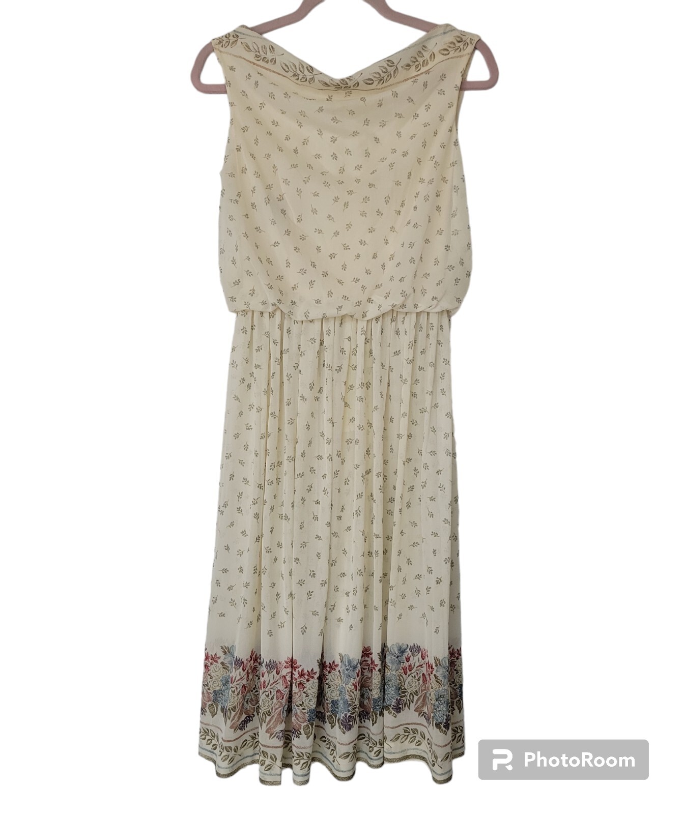 Vtg 60s Spring Dress Floral Sleeveless Size Small Ivory