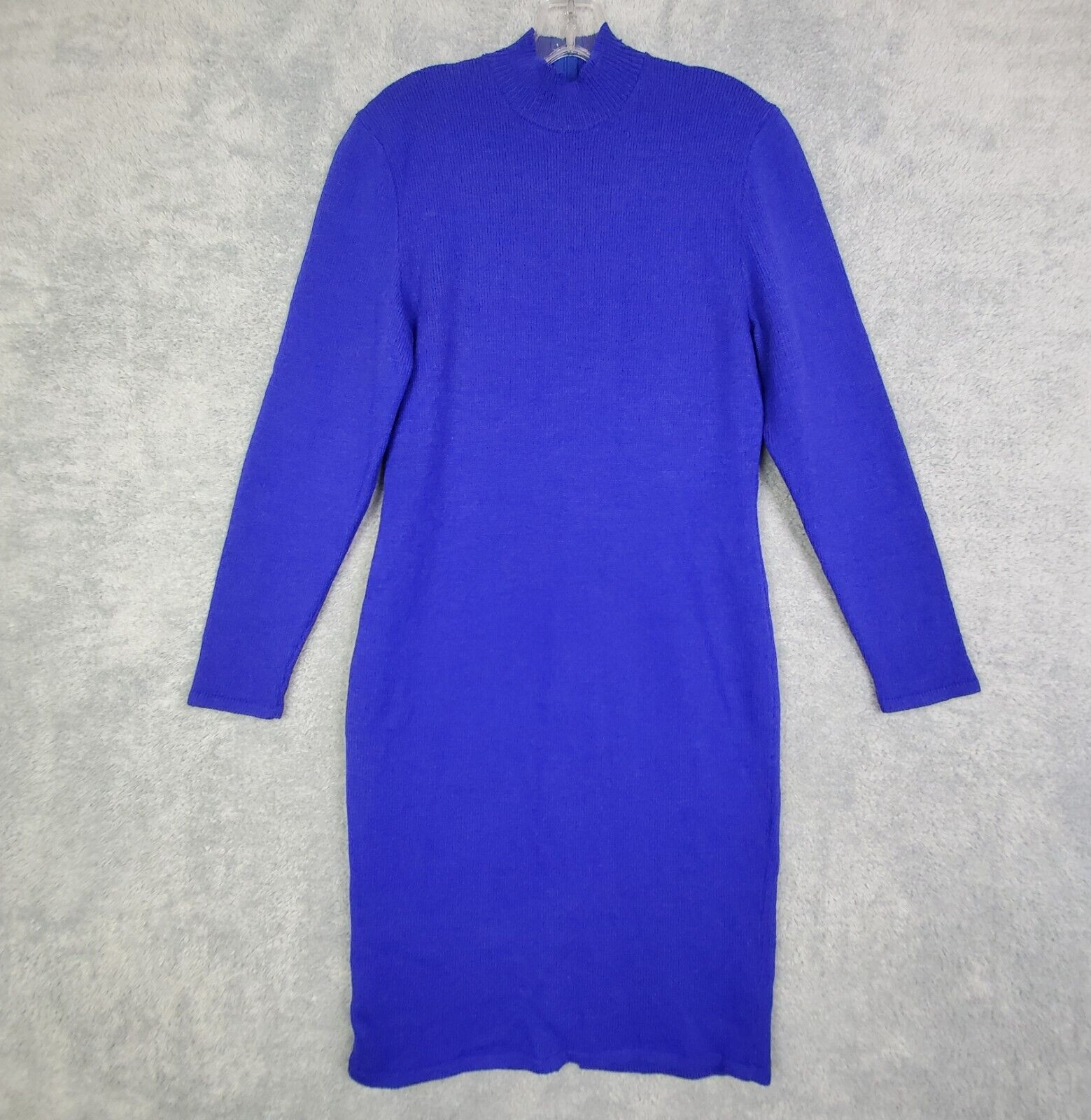 Vtg 80s Antonella Preve Dress Size M Blue Santana Knit Wool Mock Neck Back Zip