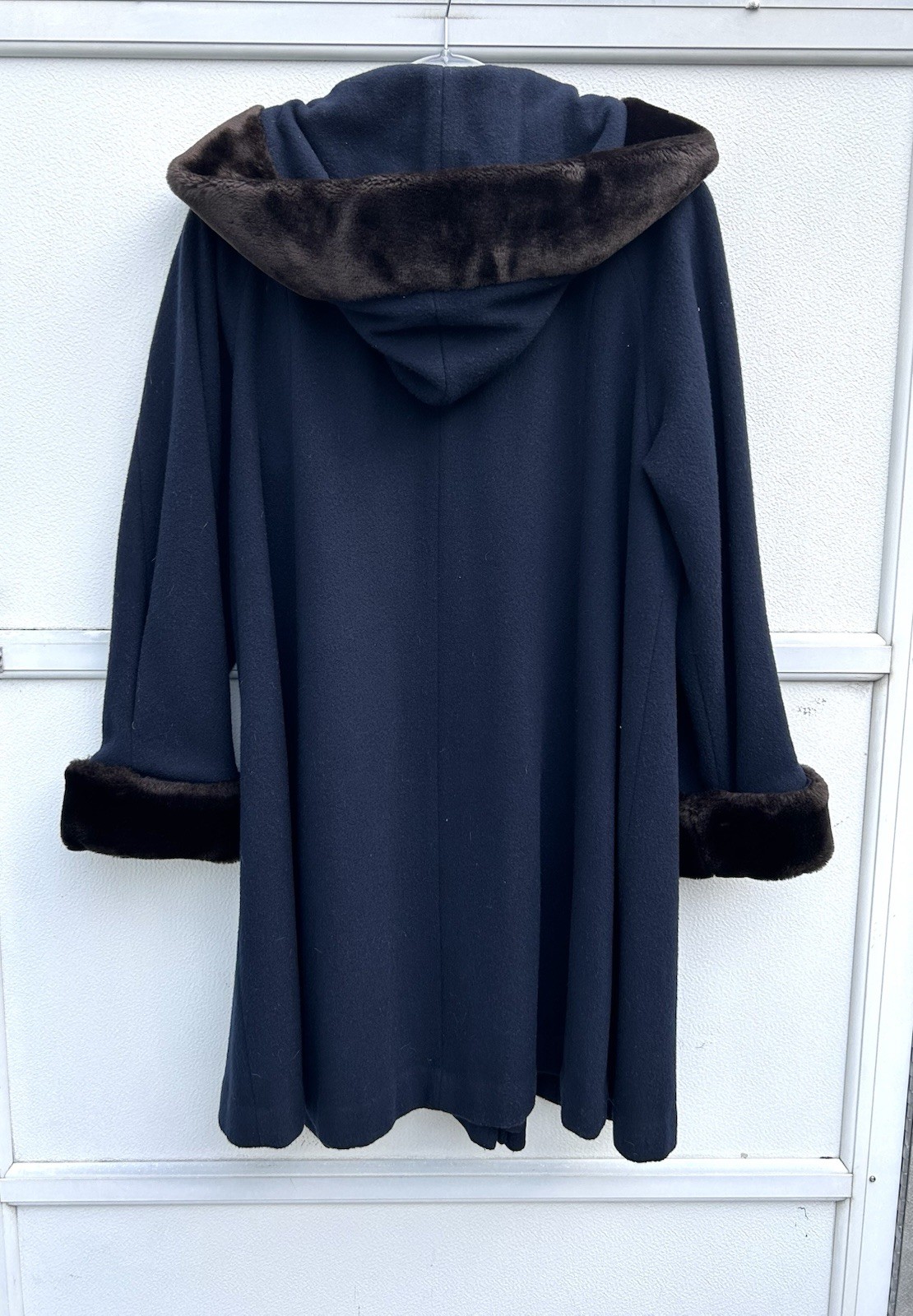 Vintage Coat Women 100% Wool Fur Trim Navy Blue Penny Lane Hood Sz 10 Herman Kay