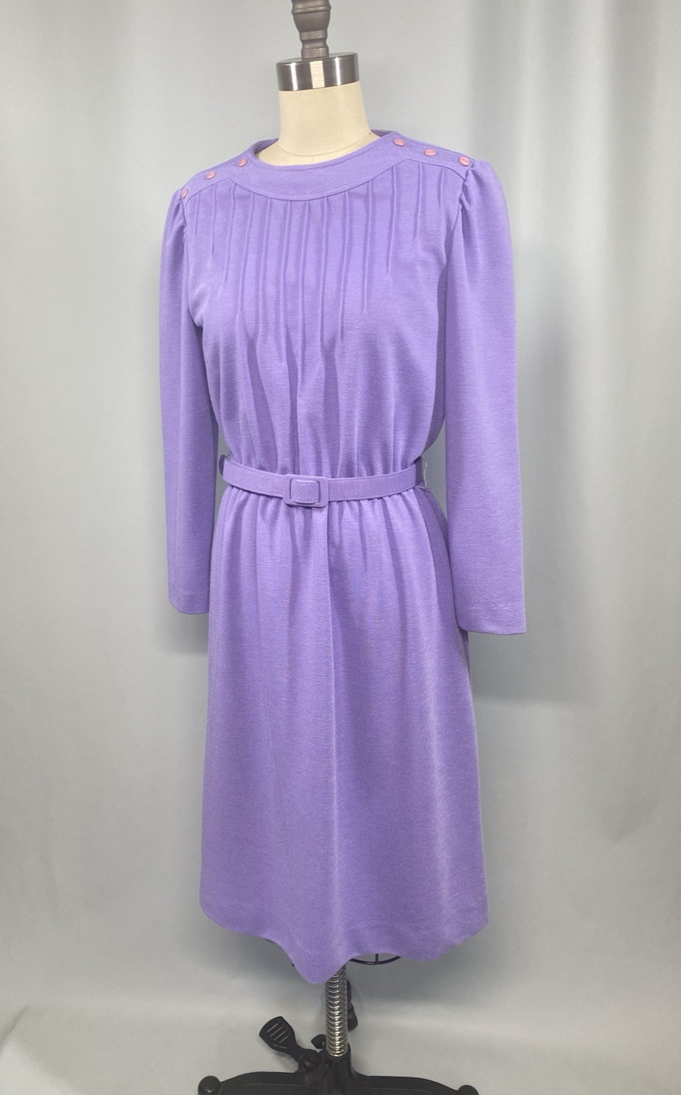 Vintage Dress SIZE PETITE MEDIUM 10 purple long sleeve LESLIE FAY 70s 80s