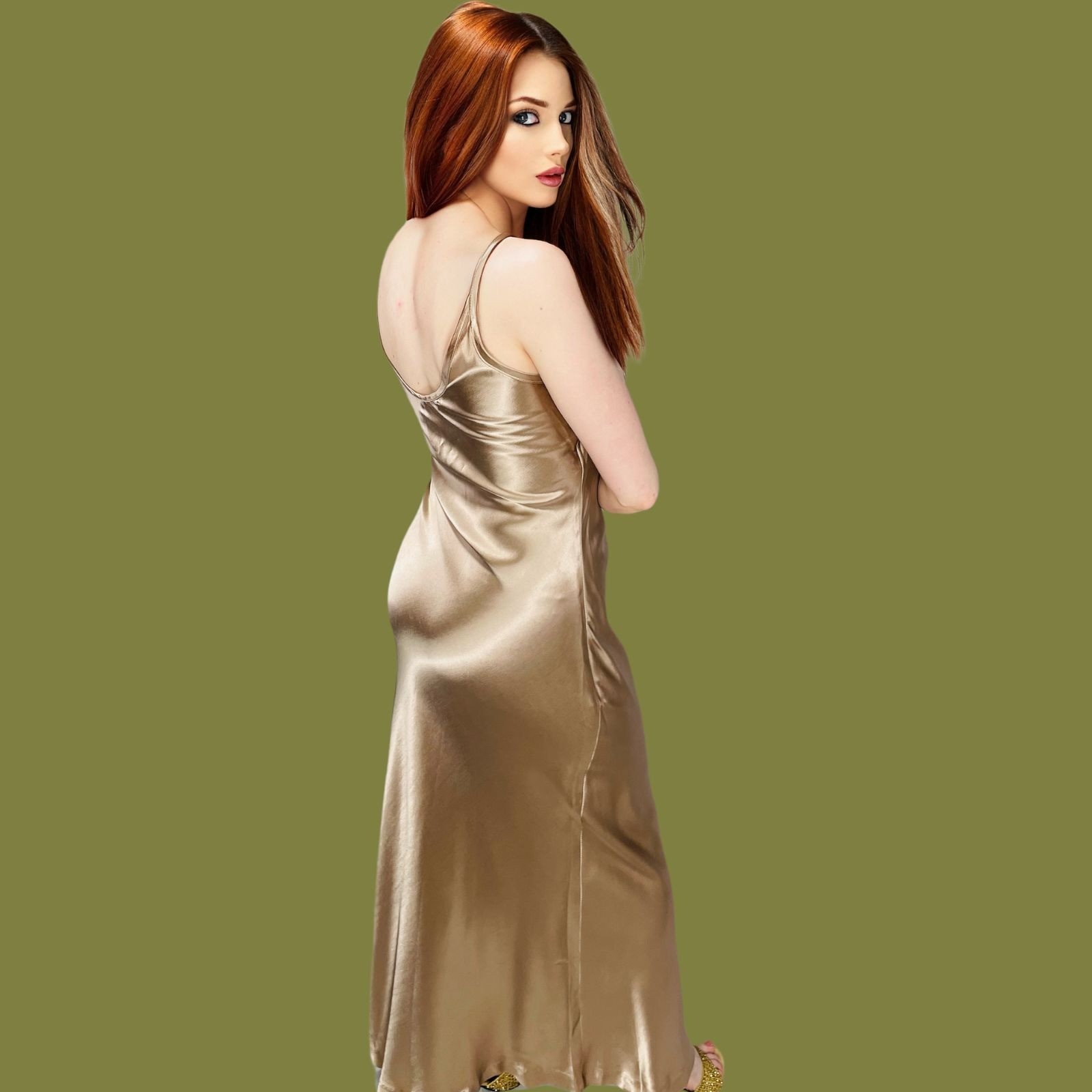 Vintage 90s Alyn Paige USA Made Gold Silky Gown Tagged Vintage Womens Size Small