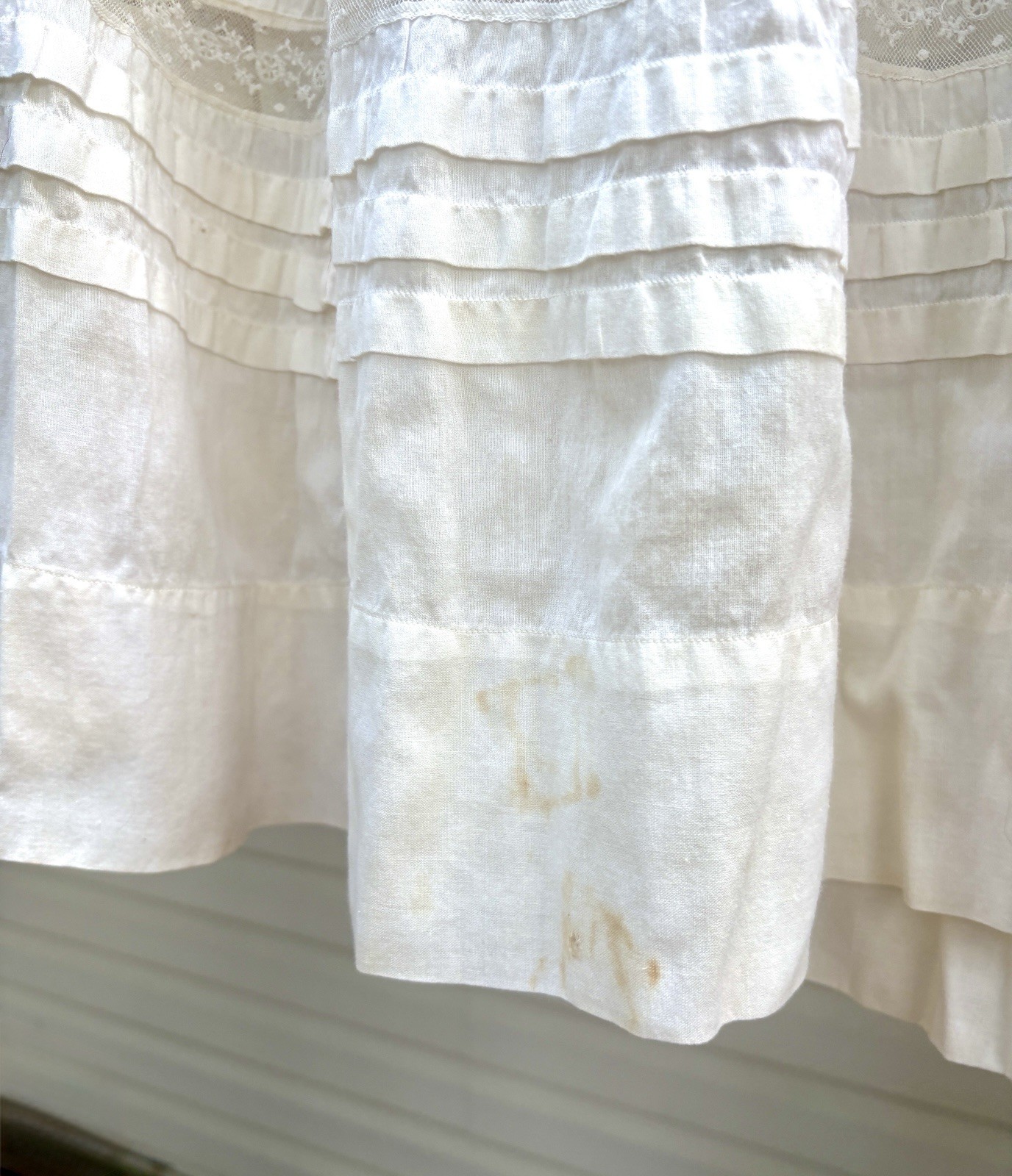 Antique Edwardian Wedding/Lawn/Tea Dress Ivory Cotton Lace Embroidery Small 2pc