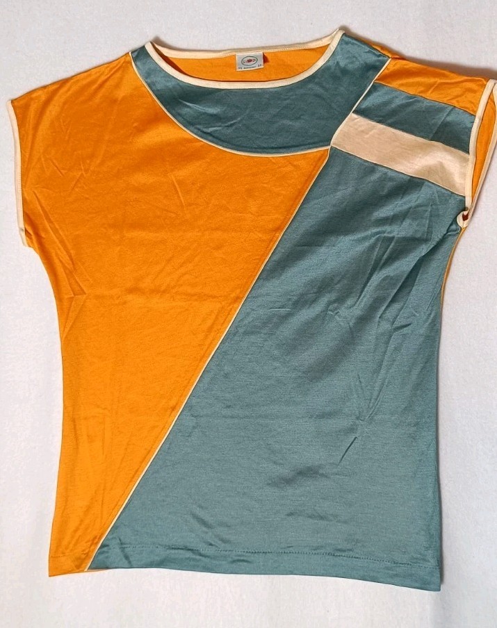 ​M&G Vintage T-Shirt Womens M Size 38 40 Orange Green Colorblock Made in Italy 80s