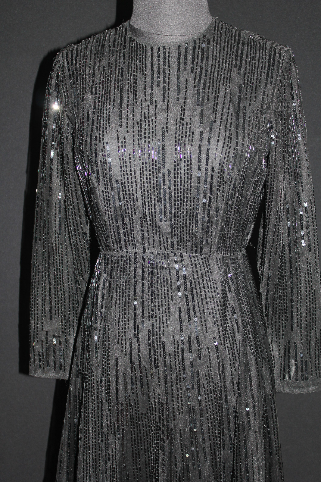 RARE DESIGNER VINTAGE 1960’S BLACK BEADED EVENING GOWN „VERA HICKS” SIZE 4-6