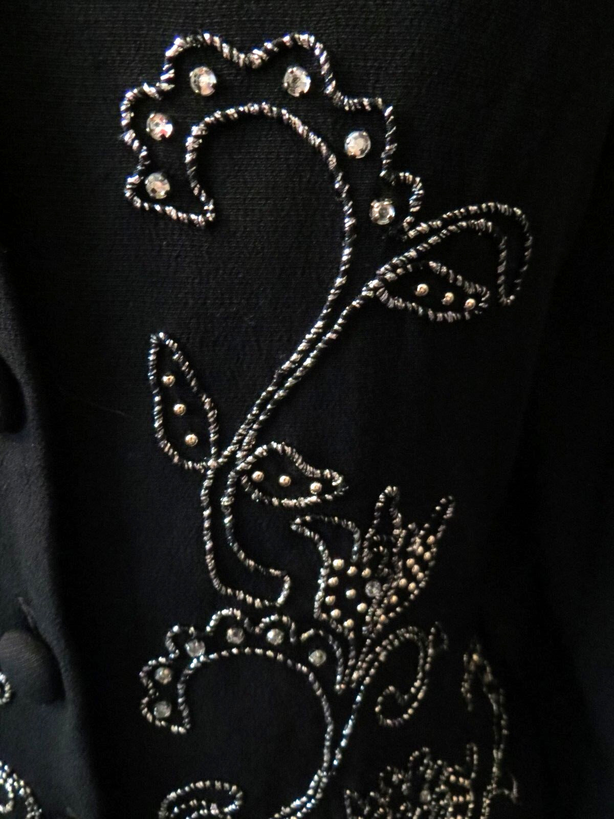 80’s 90’s Vintage Karin Stevens Black Rayon Silver Rhinestone Vest Jumpsuit 8