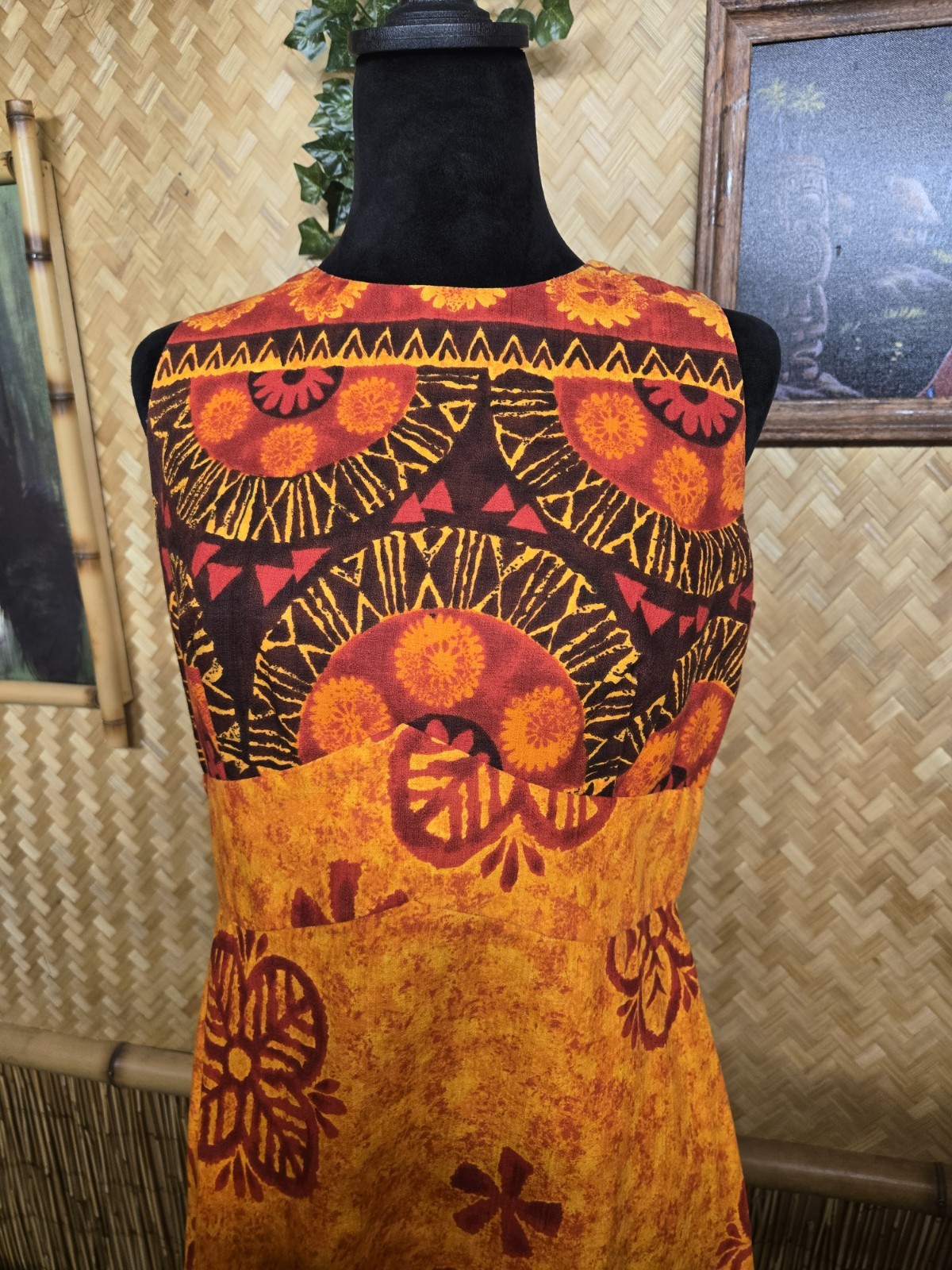Vintage Robins Hawaii Hawaiian Barkcloth Aloha Dress w1260