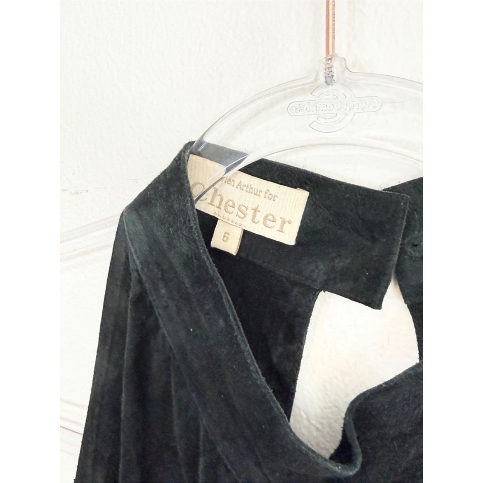 Vintage Chester Suede Dress Black Sleeveless Keyhole Mock Neck Mini Shift Size 6