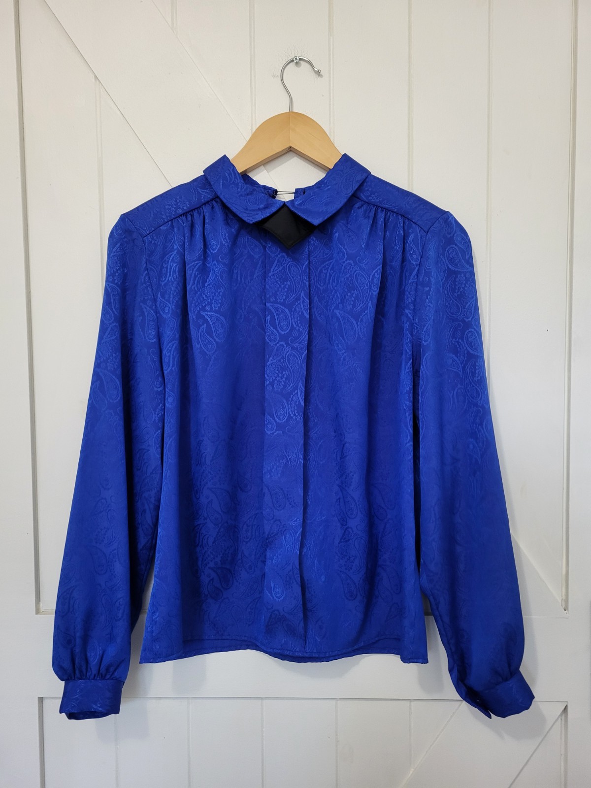 VTG Blue Paisley Long Sleeve Blouse ILGWU Union Made Women’s M Made In USA
