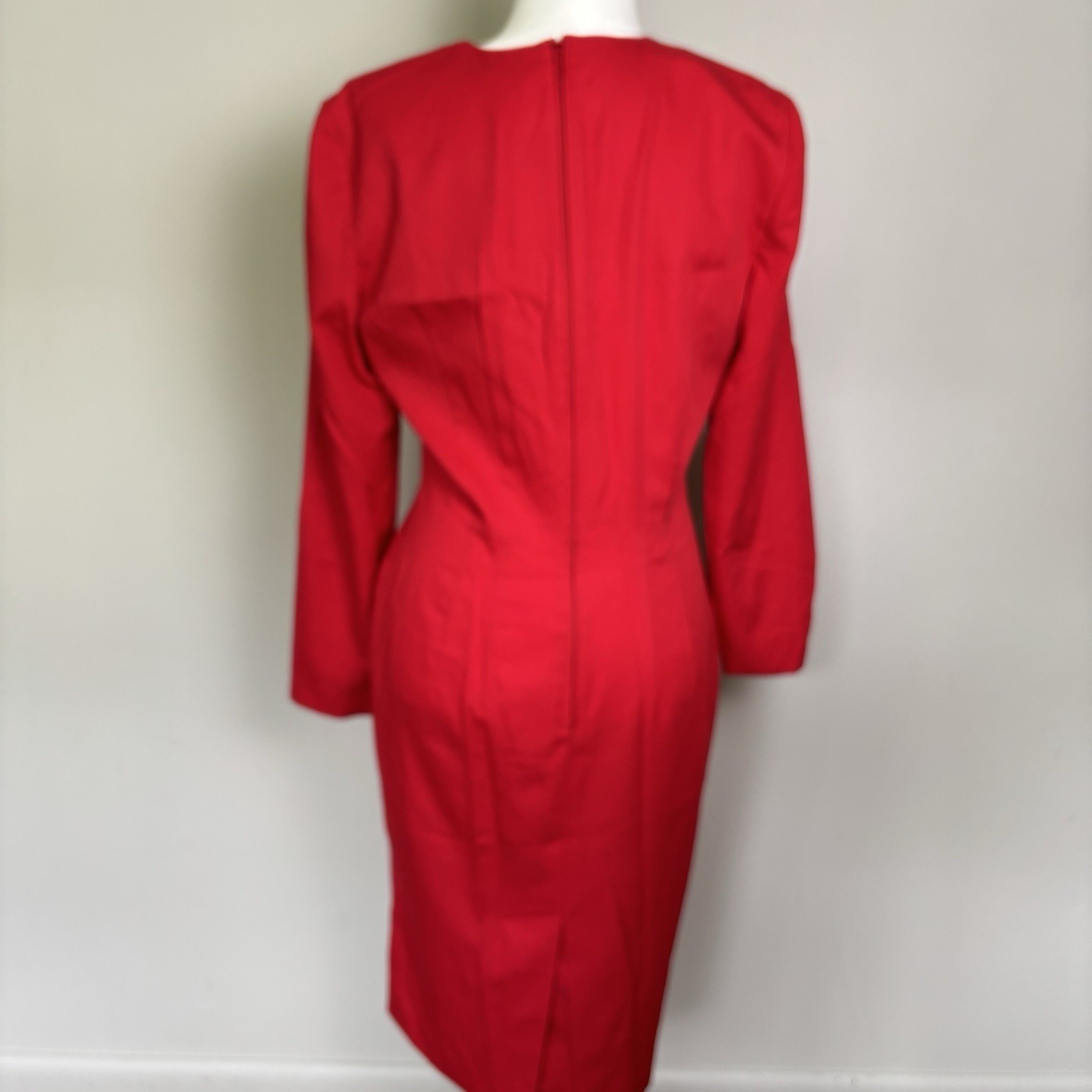 Vintage 80s Classic by Leslie Fay Red Long Sleeve Embroidered Sheath Dress-Sz 10