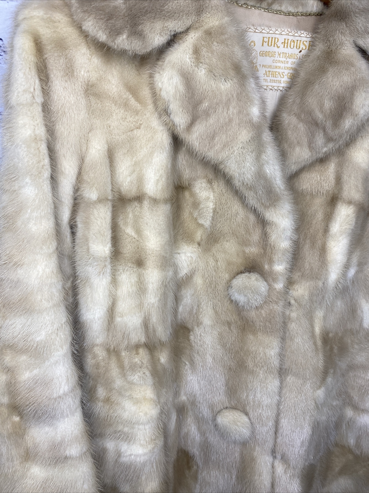 Vtg Fur Coat By GEORGE M. TRAHOS Fur House Athens Greece