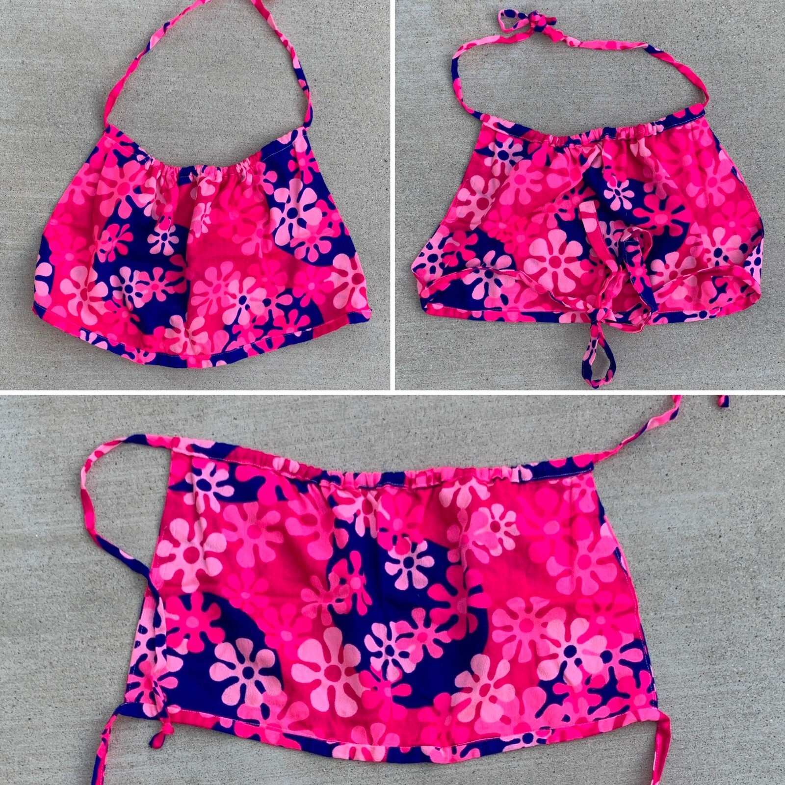 Vintage Halter Top Psychedelic Mod Hippie Chic Hawaii Floral Pink Blue Hippy