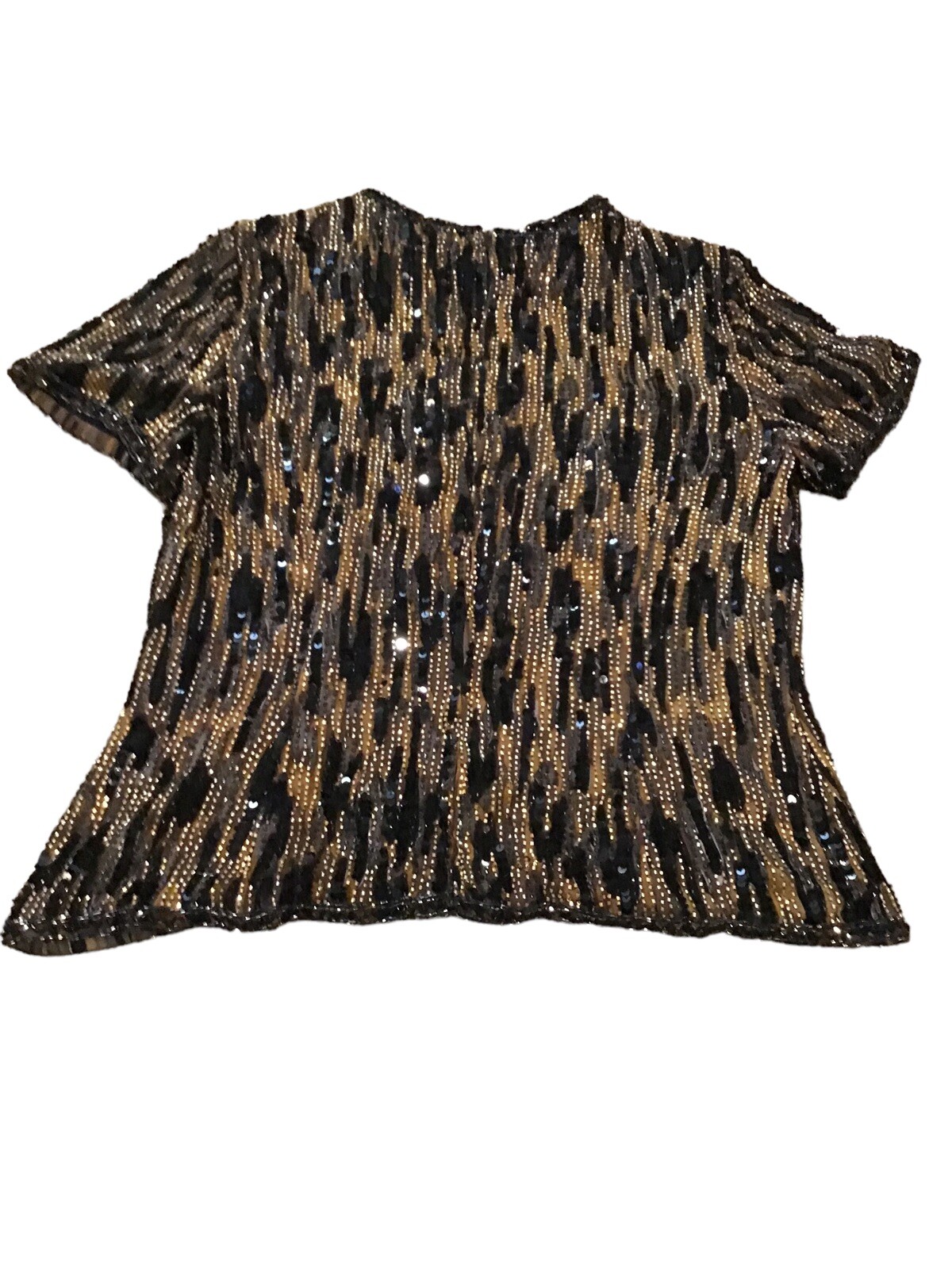 Vintage OLEG CASSINI BLACK TIE Beaded Sequin Cocktail Holiday Top Women Medium.
