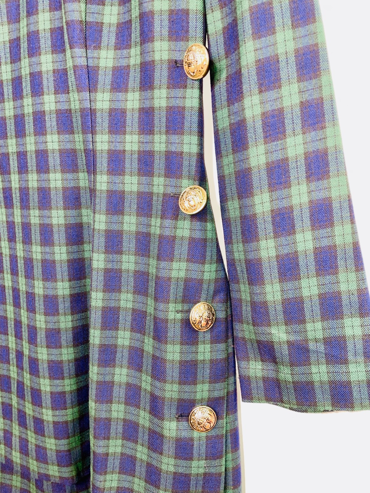 Santa Fe Dress by Jim Tremblay Plaid Women’s Size 12 Gold Buttons Made in USA