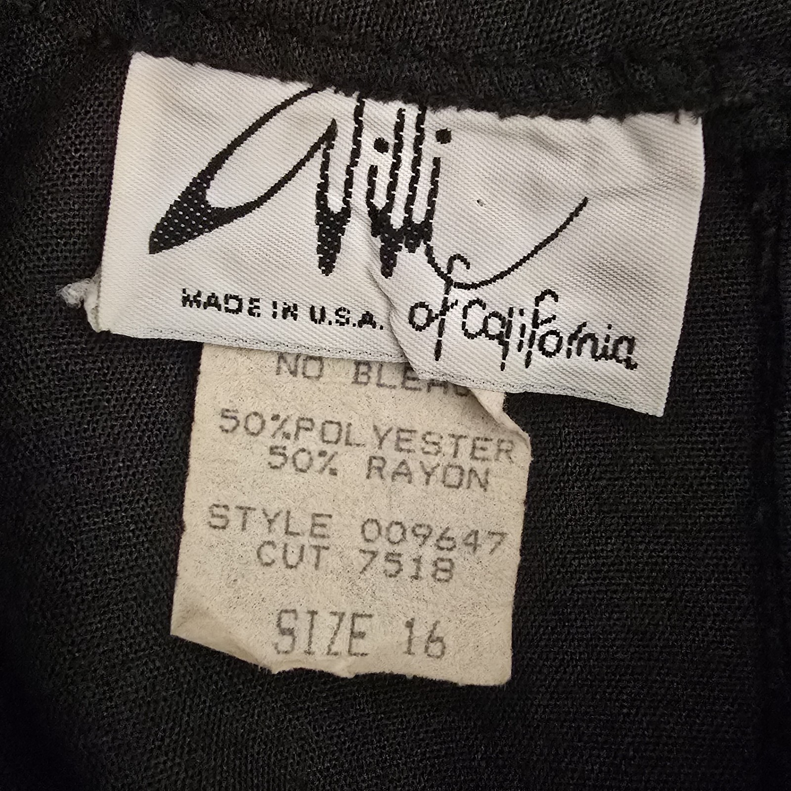 Vtg. Willi Of California Black Dress 16 Pockets Gathered Waist 80’s Corporate