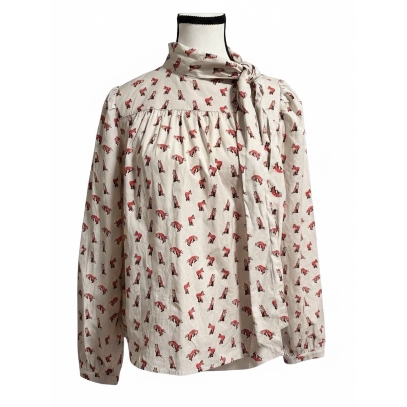 Vineyard Vines Fox Print Tie Neck Blouse XS Coastal Prep Old Money Preppy NWOT