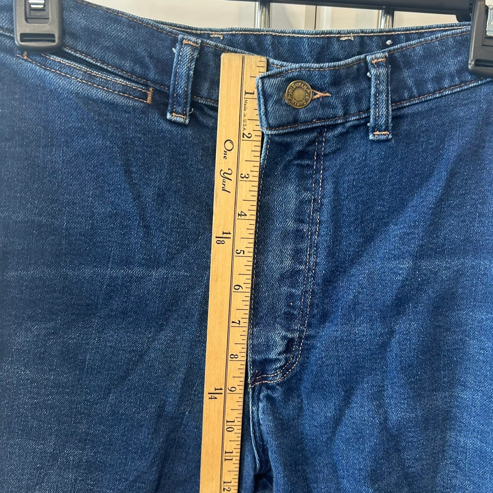 Vintage Wrangler High Rise Bareback Jeans Misses 12 Dark Wash Pocketless USA