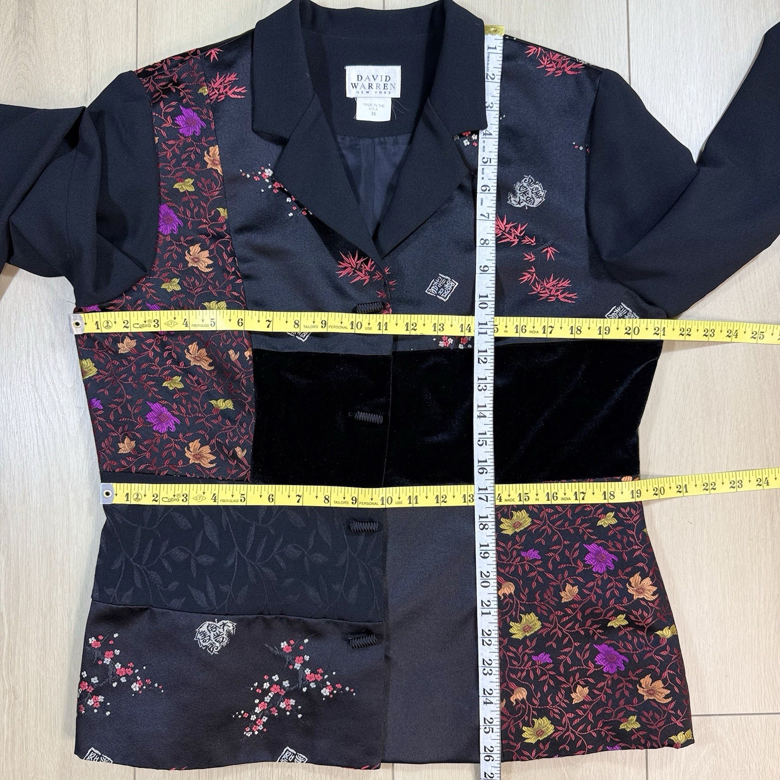 Vintage David Warren Patchwork Floral Velvet Blazer Jacket Women 16 Made in USA