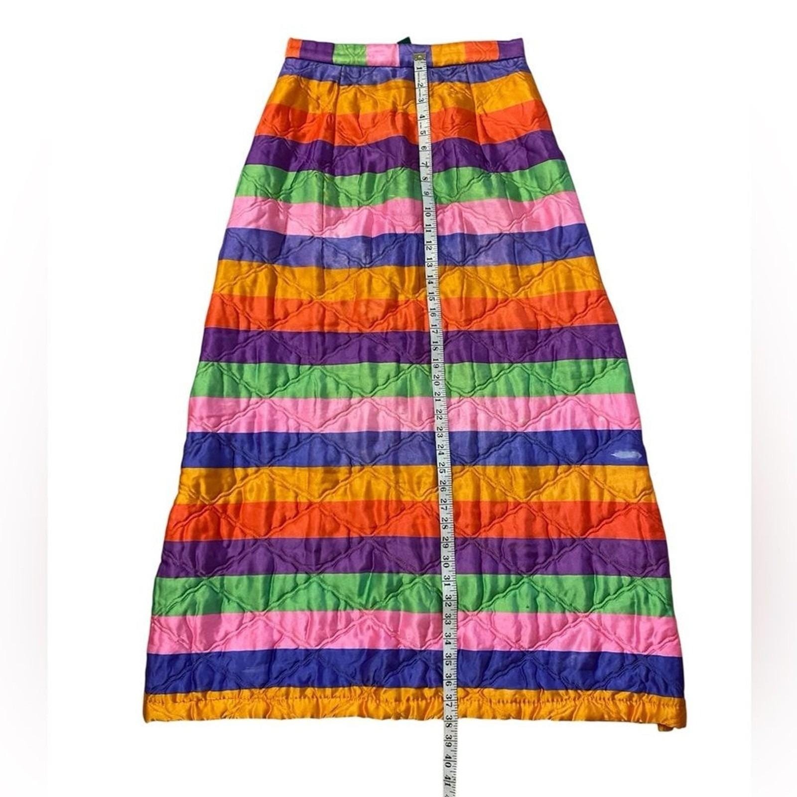 Vintage Rhapsody By Glazier Quilted Striped Maxi Skirt Small Medium Rainbow