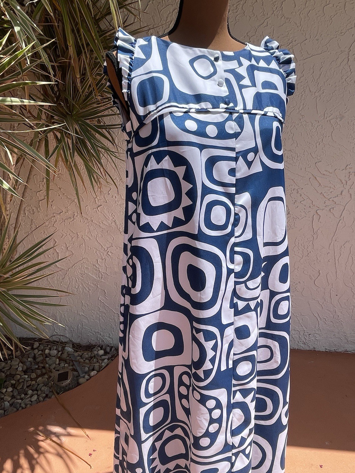 Vintage 1960s/70s Liberty House HAWAIIAN Maxi Dress Geometric TIKI Muumuu