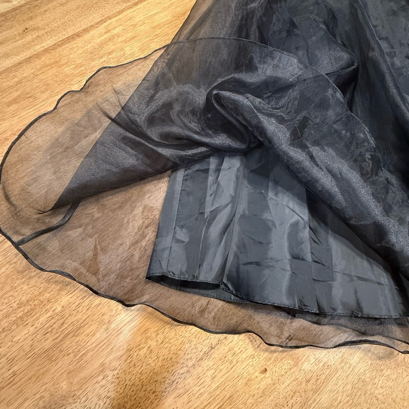Vtg 80s Victor Costa Black Organza Party Skirt Large Satin Bow Flared Retro Glam