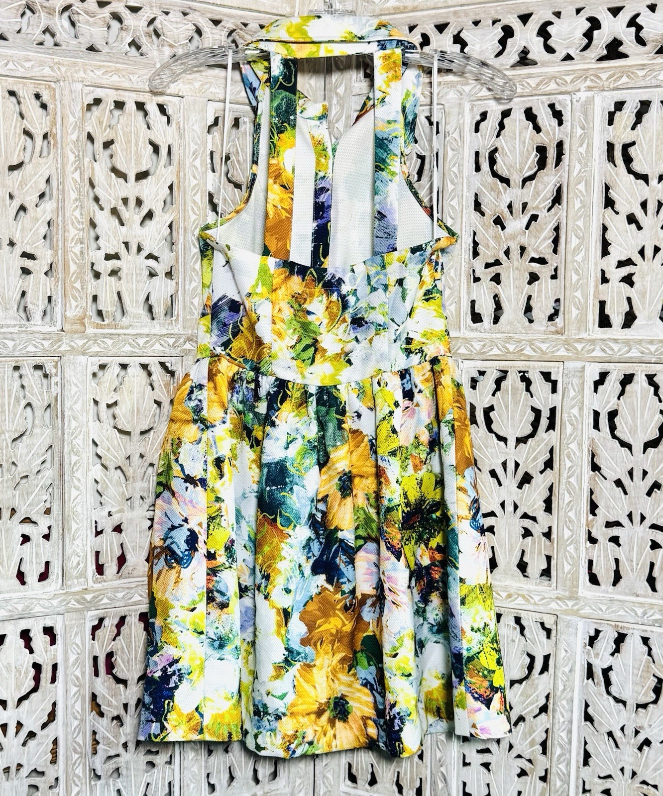 Vintage SZ 4 McGinn Retro Halter Floral Dress Garden Cocktail Party Cruise Wear