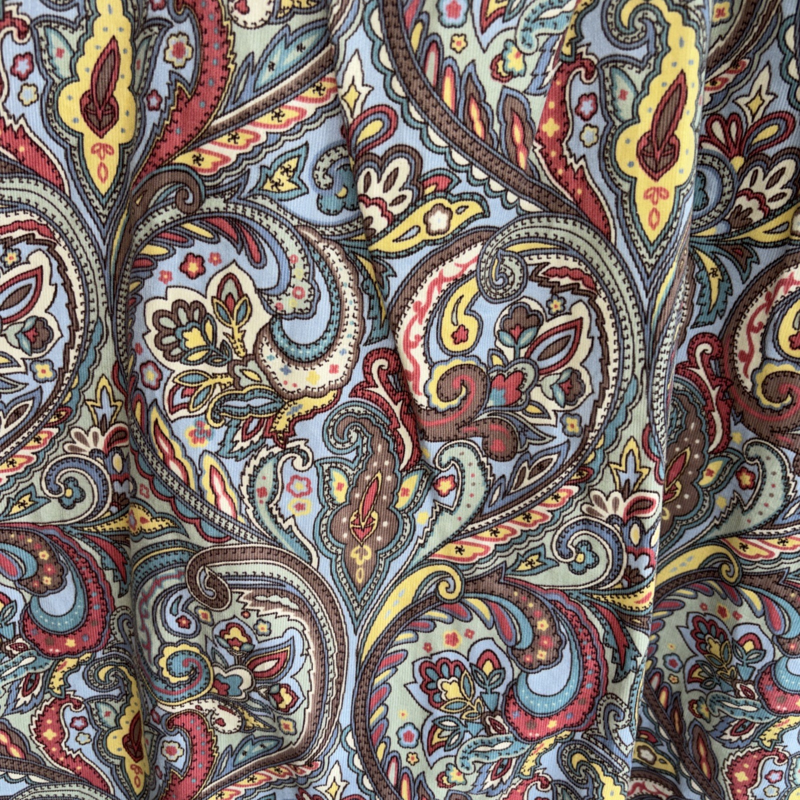 Vintage Erika & Co Green Corduroy Jumper w Blue/Red Paisley Florals Size L