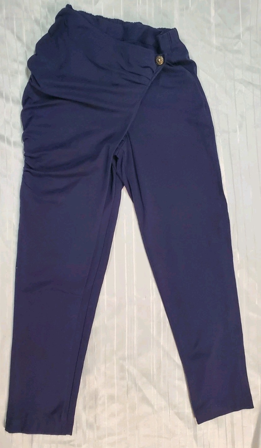 Vtg 80’s Fantaseas Collection Pants Juniors Size L Harem Ruched Flap Pants Navy