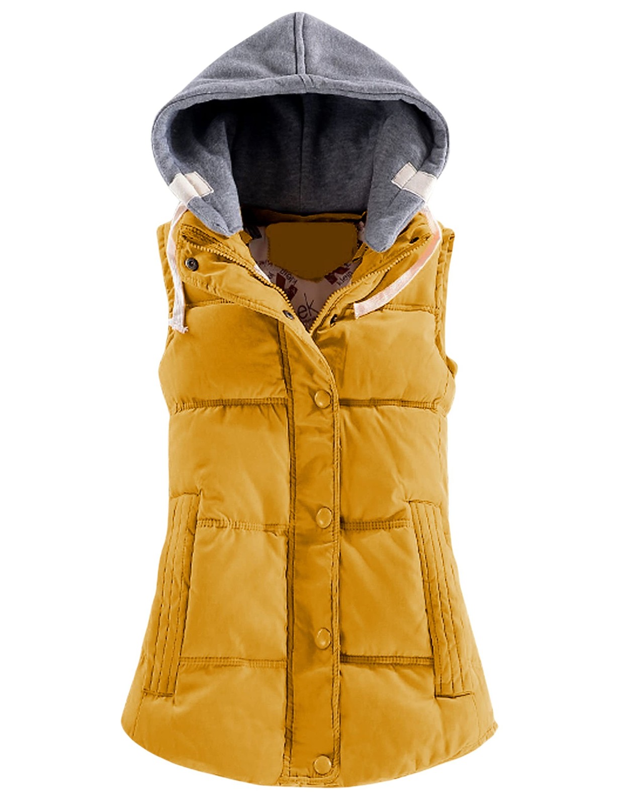 Women’s Slim Sleeveless Quilted Removable Hooded Winter Puffer Vest Coat Yellow