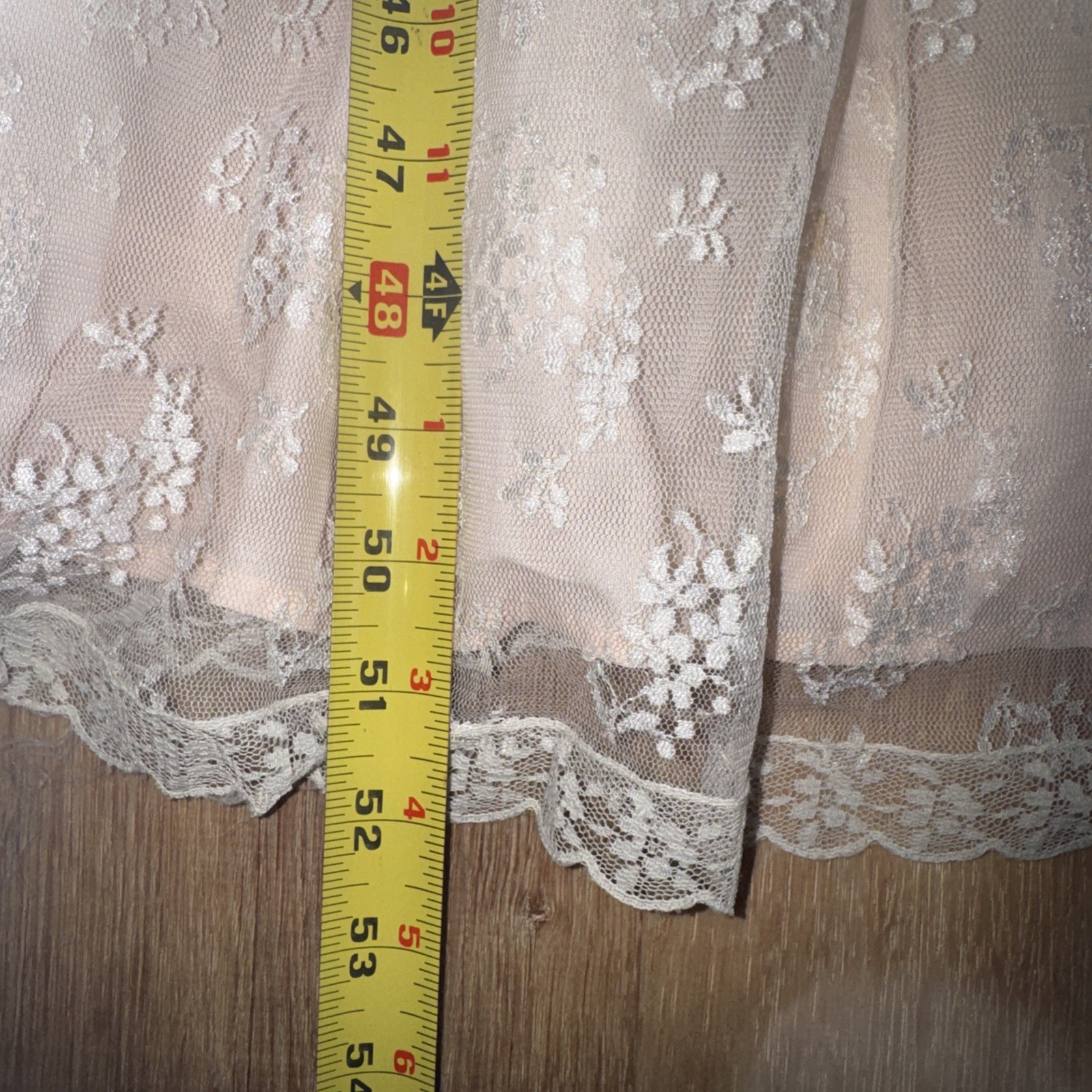 Vintage McCLINTOCK Peach Tea Dress Lace Floral Size 14 Cap Sleeve Open Back