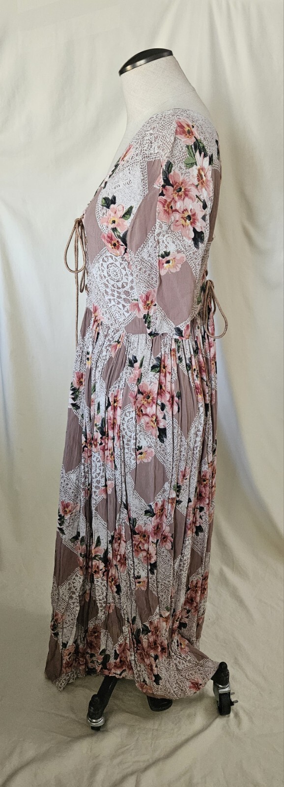 Cottagecore Vintage Starina Midi Maxi Fan Pleat Dress Double Corset Semi Sheer M