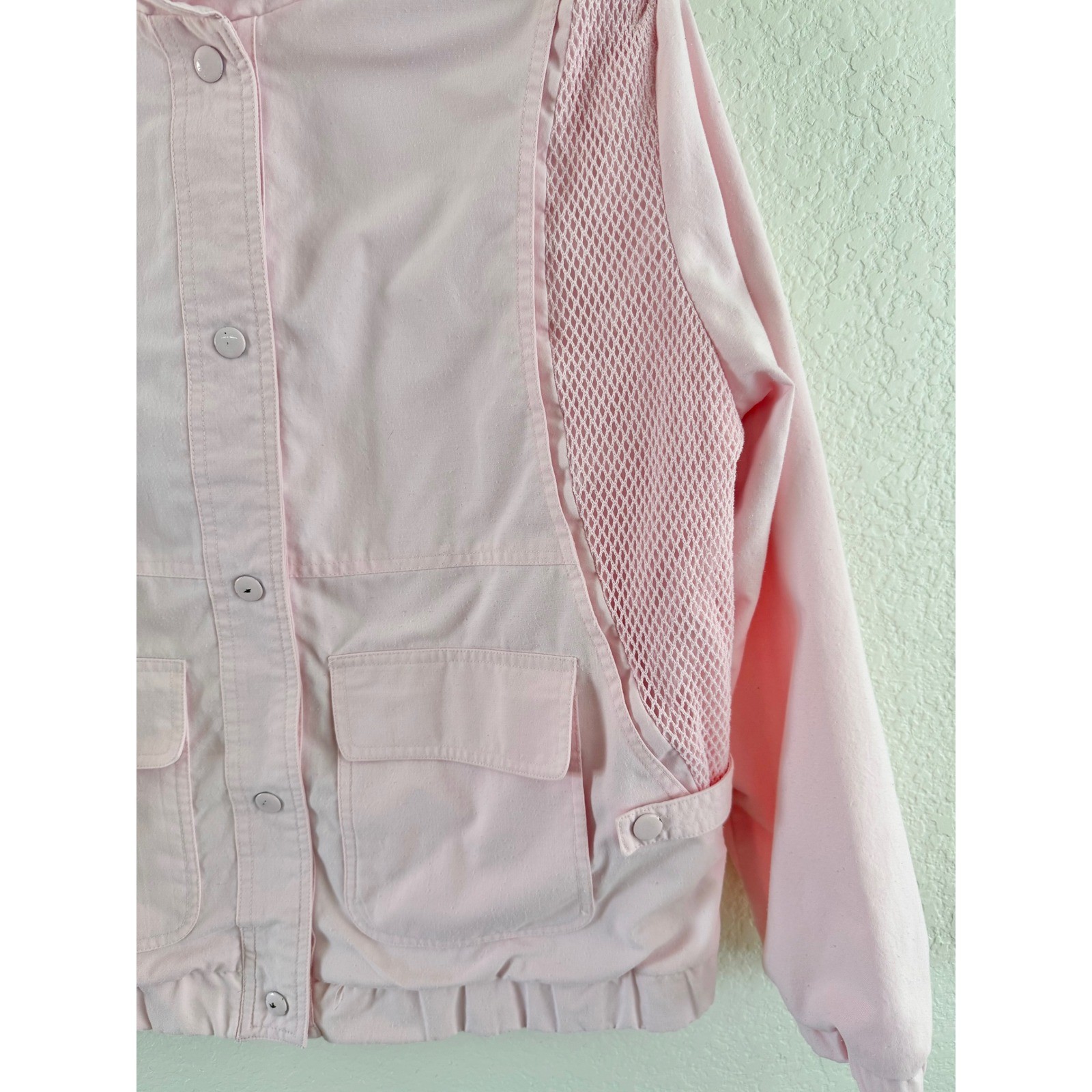 Izzi Vintage Jacket Womens Medium Pink Mesh Panel Shoulder Pad Utility Bomber