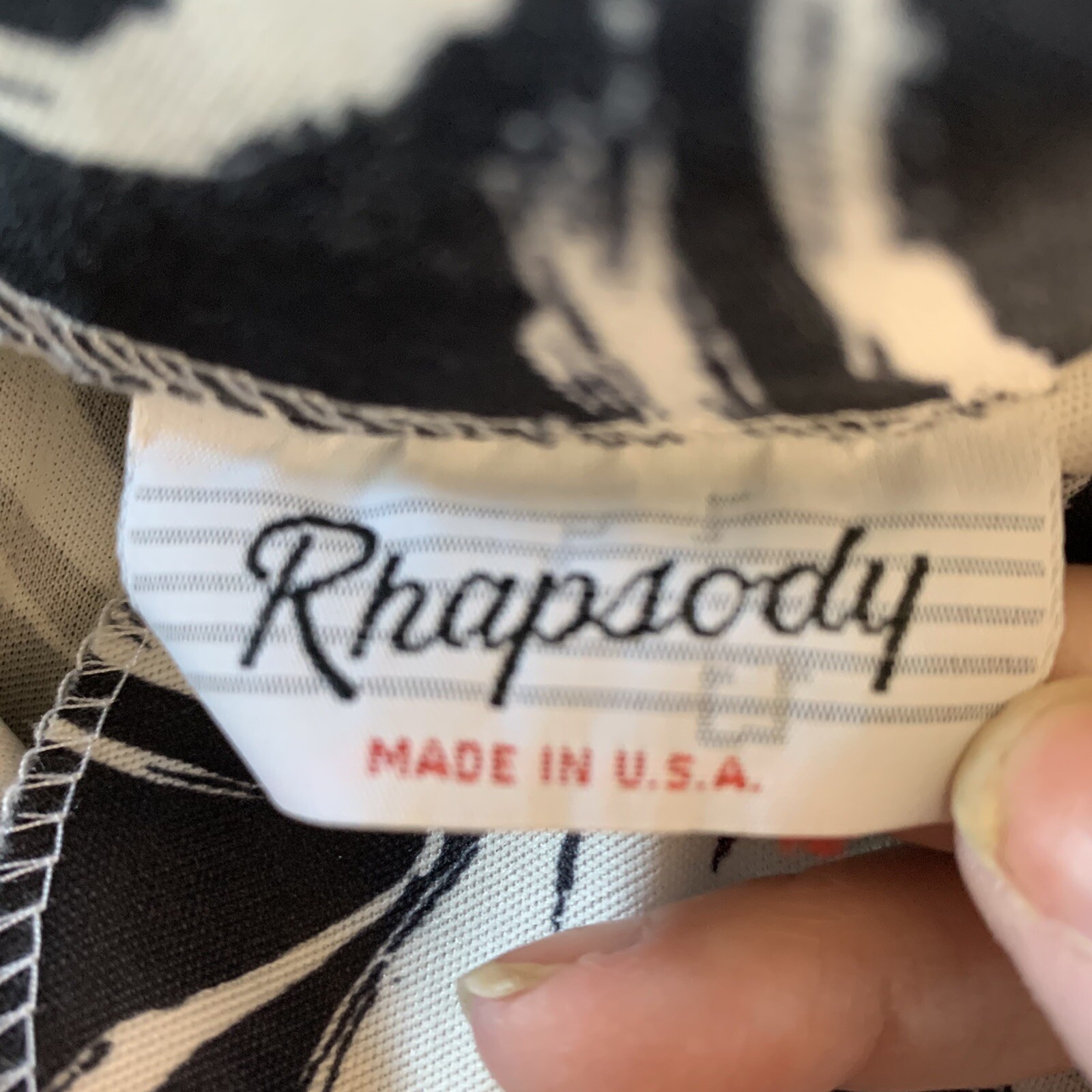 VINTAGE Rhapsody Womens Floral Pullover Shirt Black & White Medium 3/4 Sleeve