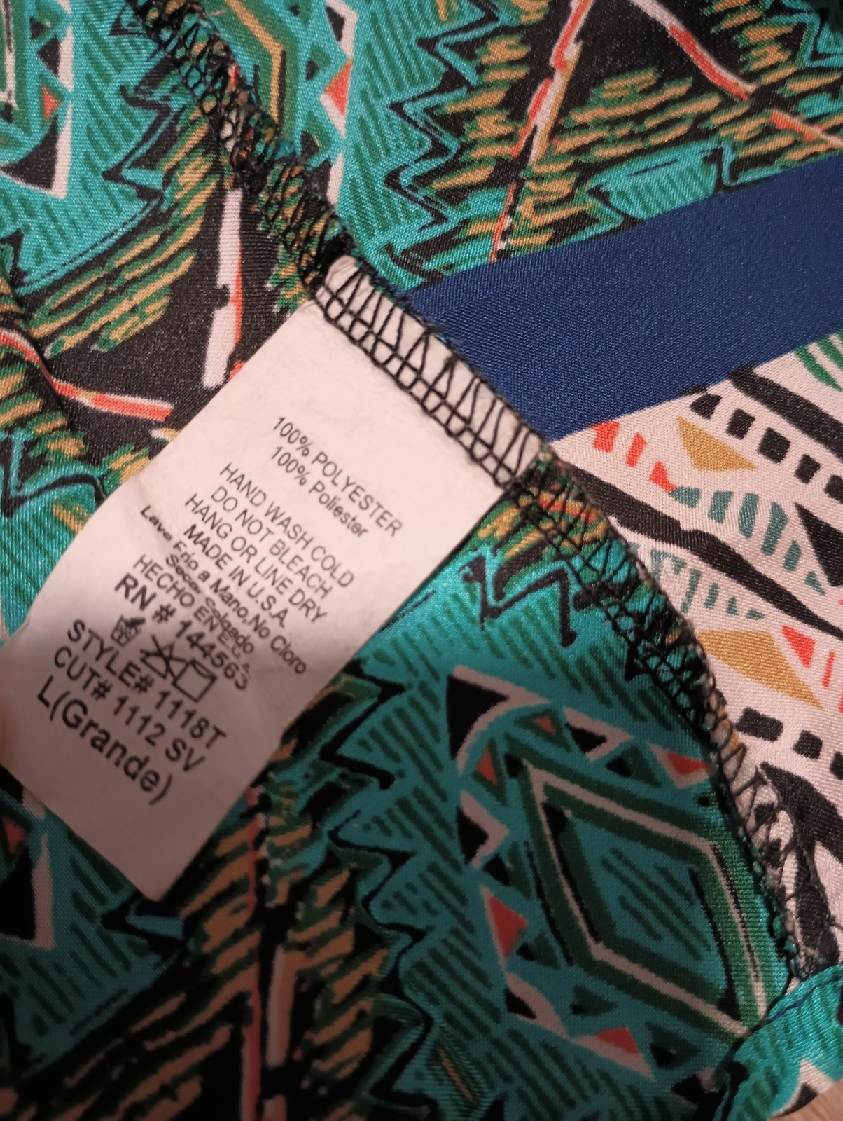 Vtg LAC BLEU Teal Geometric Southwest India Kimono Open Jacket Robe lounge L