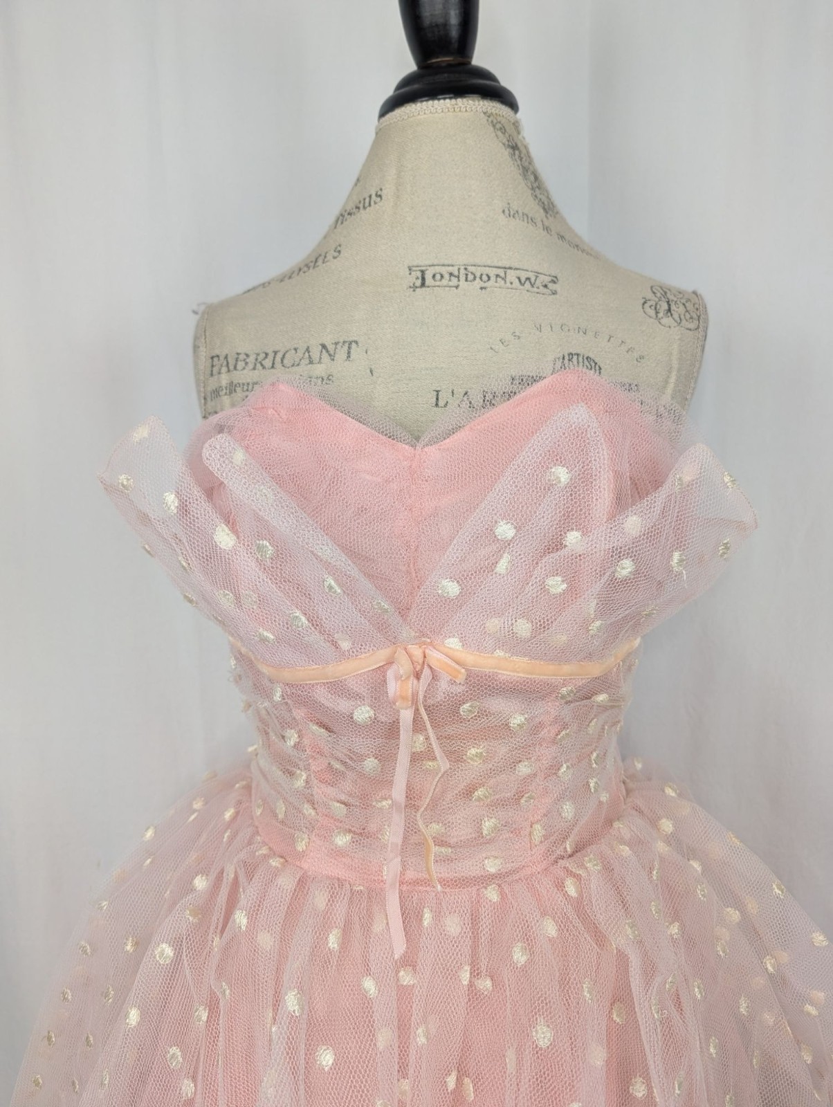 Vintage 50s Prom Dress XX Small 00 Pink Polka Dot