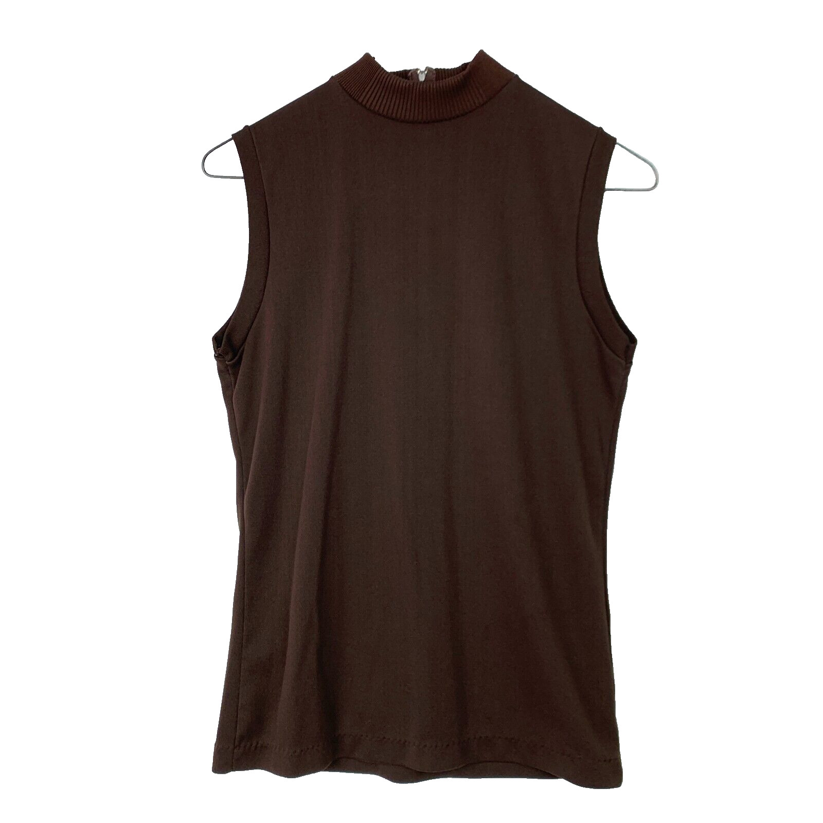 Vintage Double Knit Texturized Polyester Brown Sleeveless Shirt Tank Top Large
