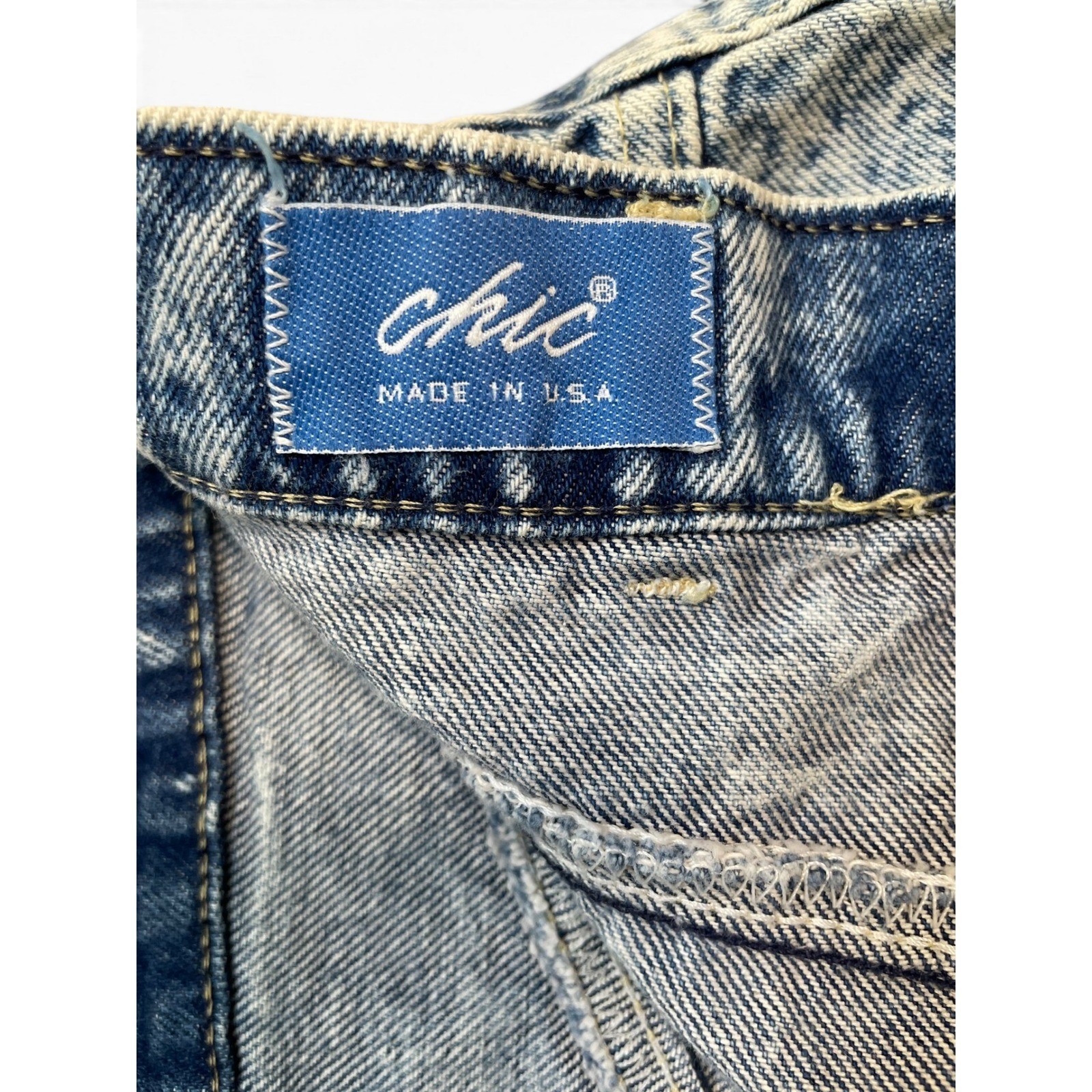 Vtg 80s Chic by HIS Acid Wash Denim Mini Skirt High Waist Jean Made in USA W26