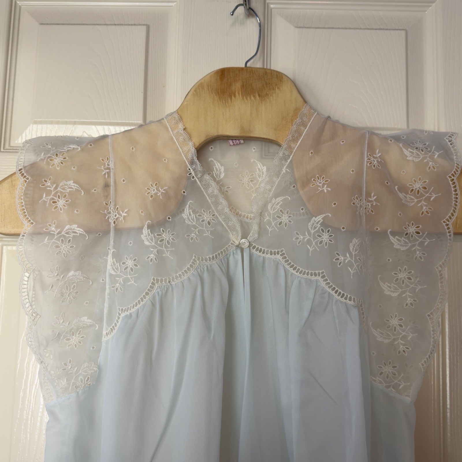 Vintage Godfried Blue Nylon Peignoir Set Embroidered Sheer Maxi Sz 34 Ethereal