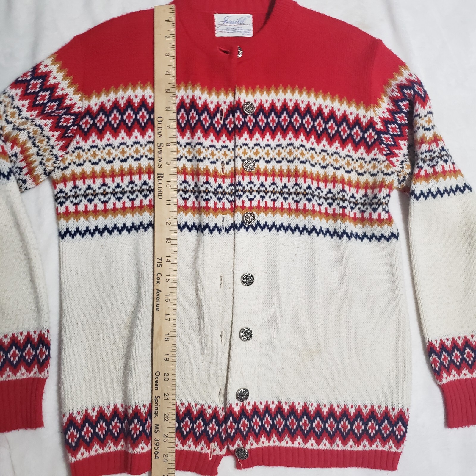 JERSILD Button Cardigan Sweater Nordic Fair Isle Women’s Acrylic USA 38 Med VTG