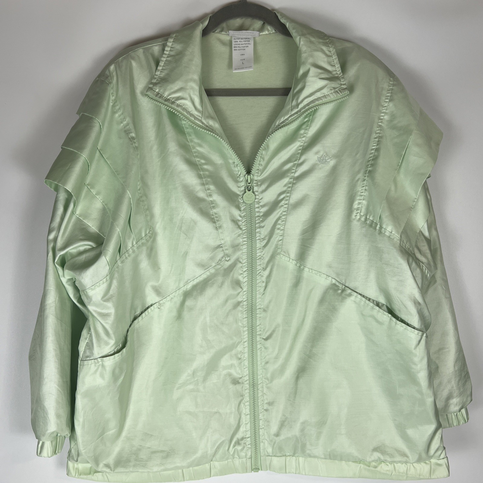 Vintage Adidas Women’s Track Jacket Pale Green Windbreaker Full Zip Lined-Size L