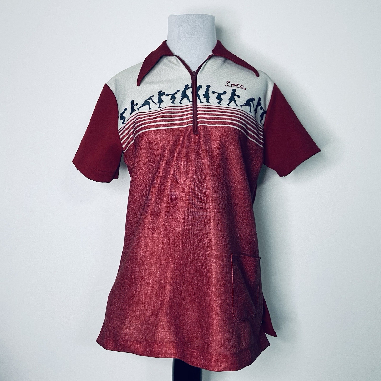 Vintage King Louie Bowling Shirt Ladies 34 Burgundy Quarter Zip