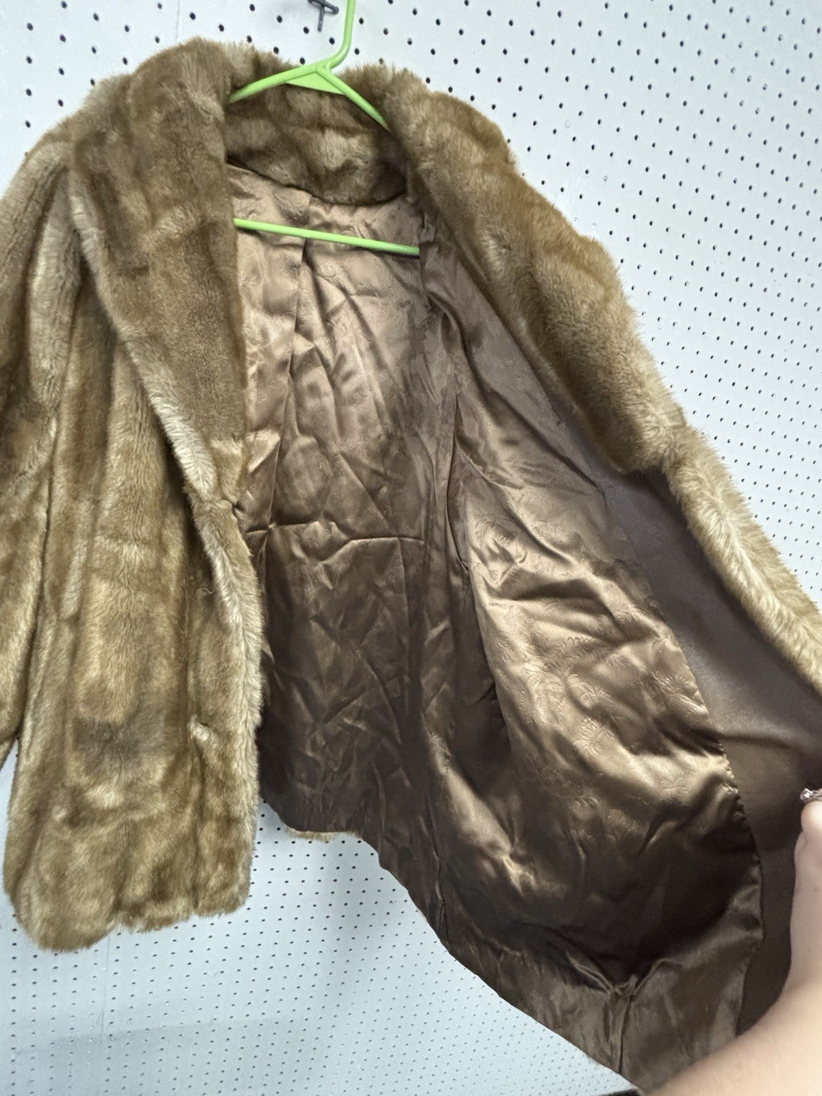 Vintage Hillmoor New York Faux Fur Collar Coat Jacket Brown Leather Look USA Mad