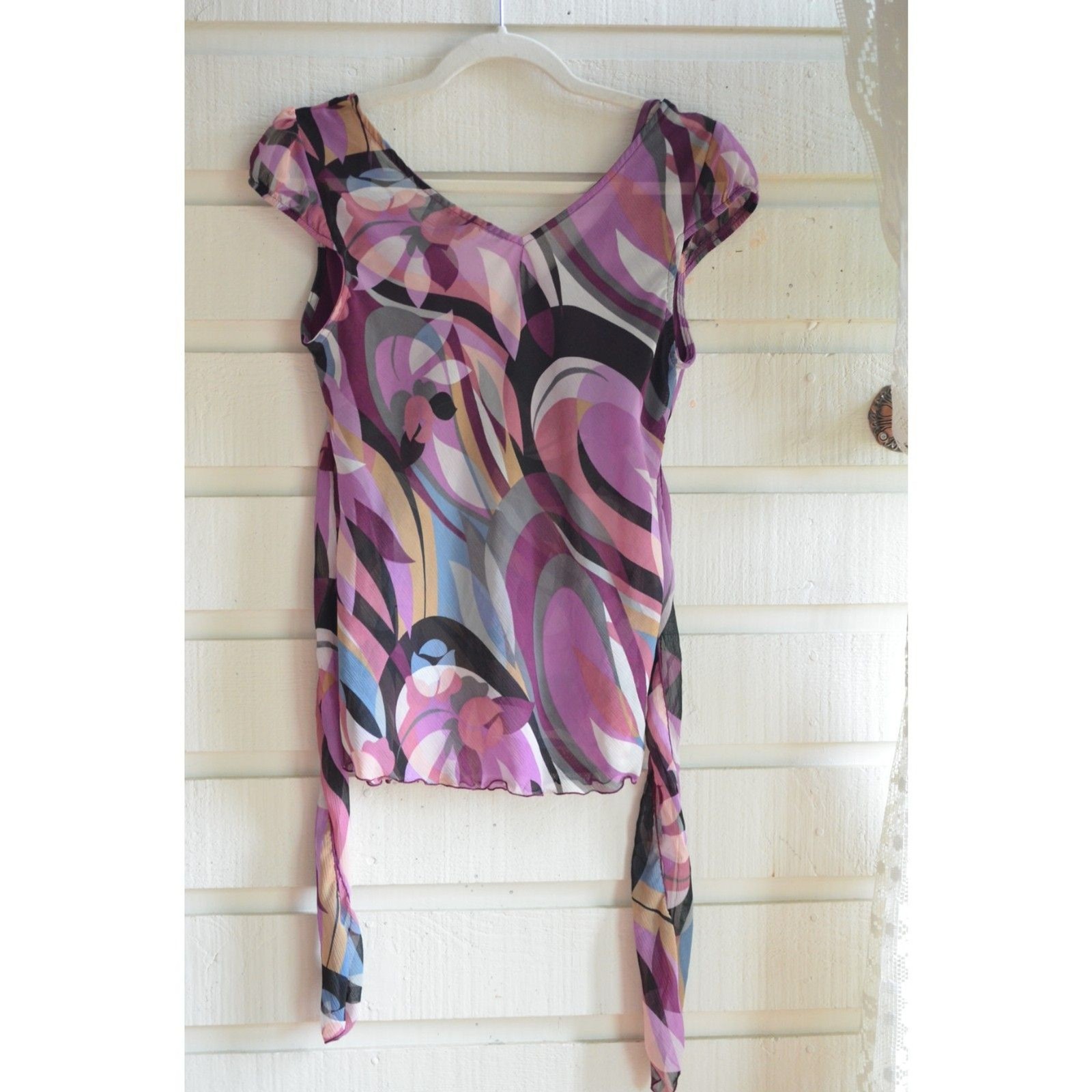 Vintage Y2K Iz Byer California Top Purple Abstract Print- M